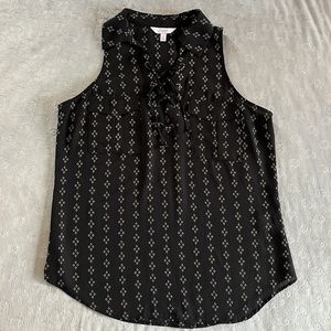 Candies Black White Collared Sleeveless Top Size S